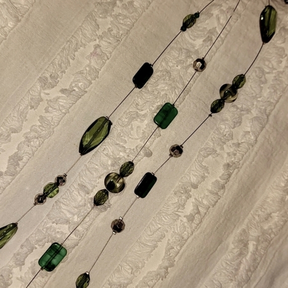 Vintage Multi-Tiered Green and Grey Necklace - Picture 2 of 3